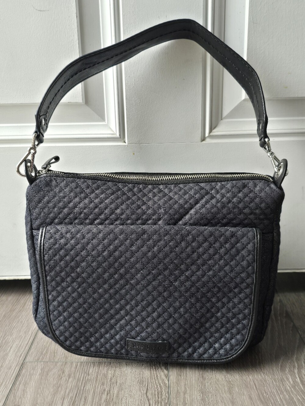 Vera Bradley Carson Shoulder Bag Denim Navy Quilted Crossbody Faux Leather Trim